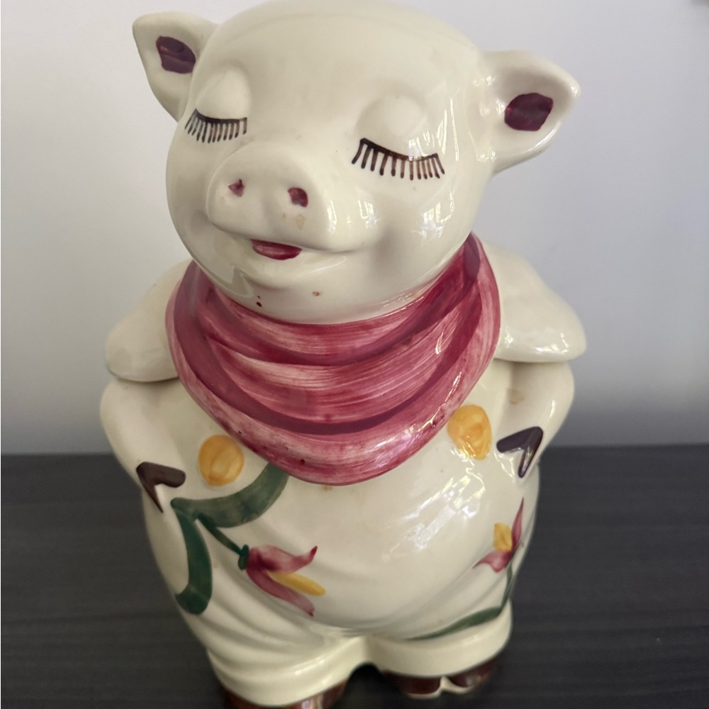Vintage rare 1940s Shawnee Charming Ceramic Pig Figurine with Pink Accents